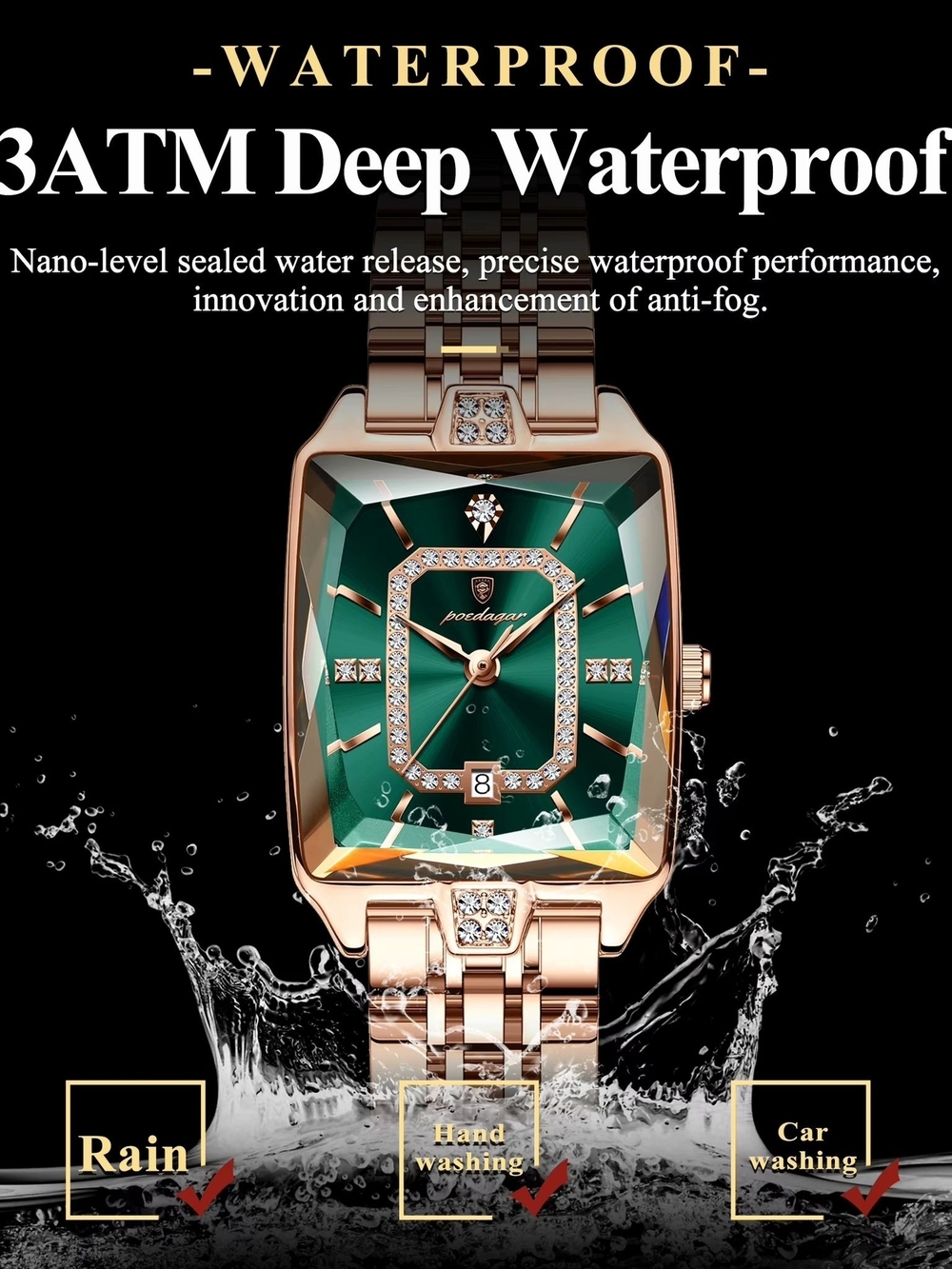 Rose Gold Bracelet Watch with Emerald Green Dial - Picture 4 of 5